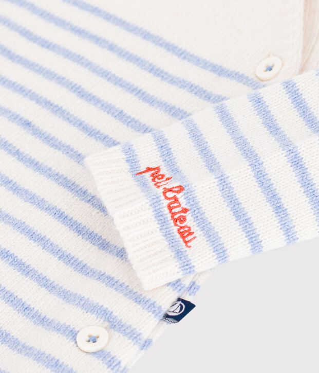 Gestreept babypakje in breiwerk van wol en katoen blauw/blauw