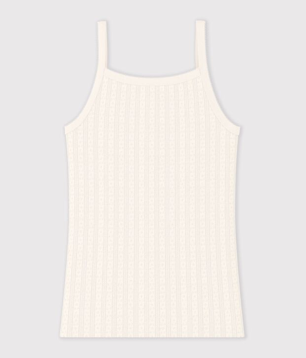 Chemise &agrave; bretelles femme en coton ajour&eacute; blanc cass&eacute;