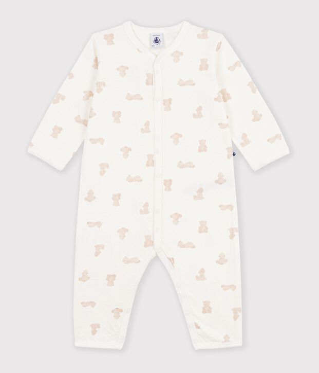 Pyjama b&eacute;b&eacute; en tubique sans pieds imprim&eacute; oursons blanc/BRUN