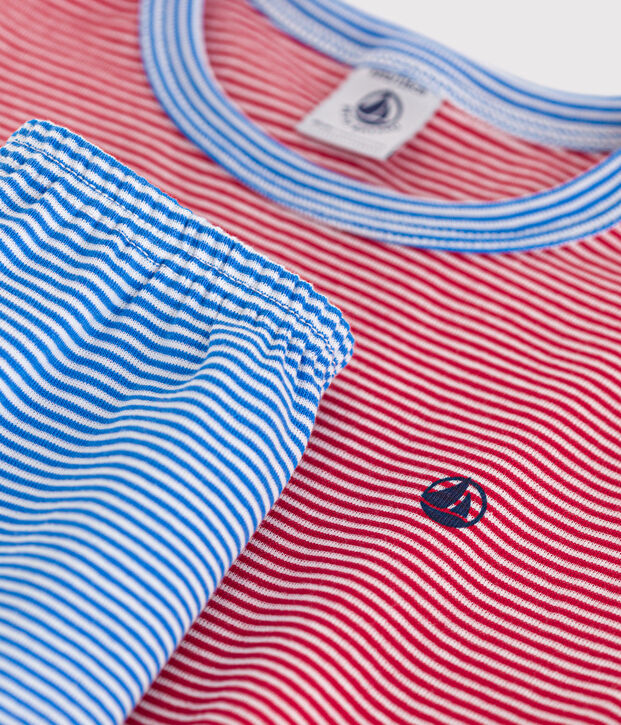 Pyjama short ray&eacute; en coton enfant rouge/multicouleur