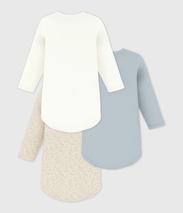 Set van 3 effen katoenen body's met lange mouwen multicouleur