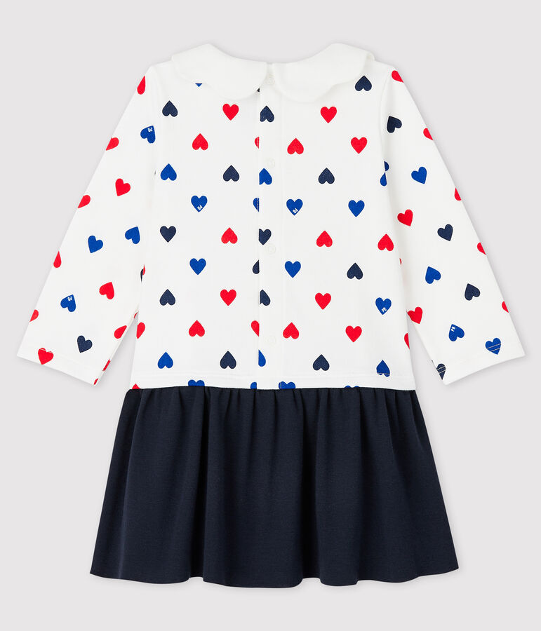 Jurk met lange mouwen babymeisje wit MARSHMALLOW/wit MULTICO