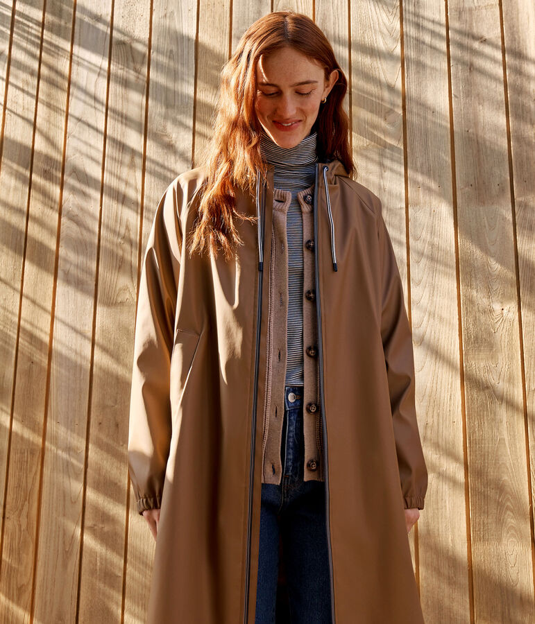 Lange tweekleurige oliejas voor dames bruin