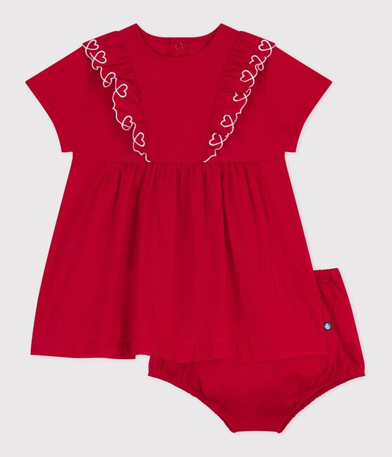 Robe bébé en coton manches courtes unie avec son bloomer rouge TERKUIT