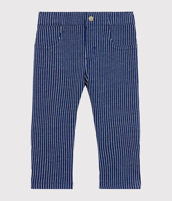 Broek van gestreepte mesh babyjongen blauw SMOKING/wit MARSHMALLOW