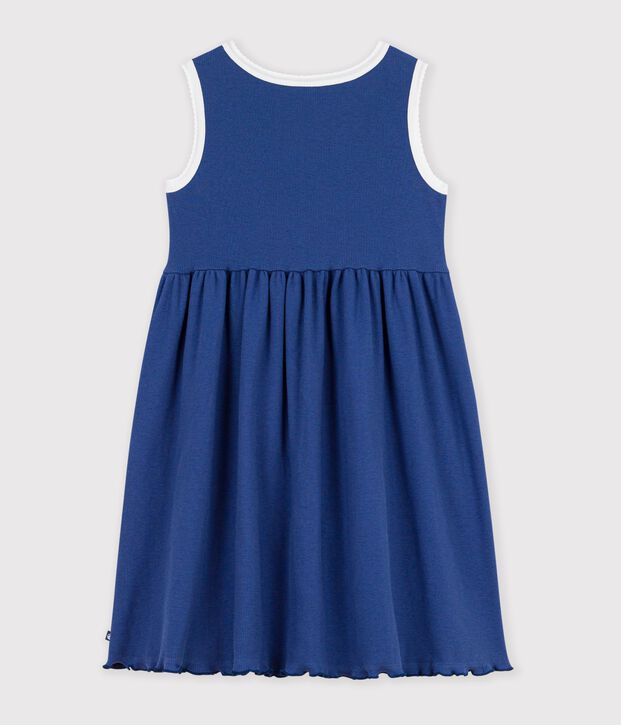 Robe sans manches enfant en coton uni bleu fonc&eacute;