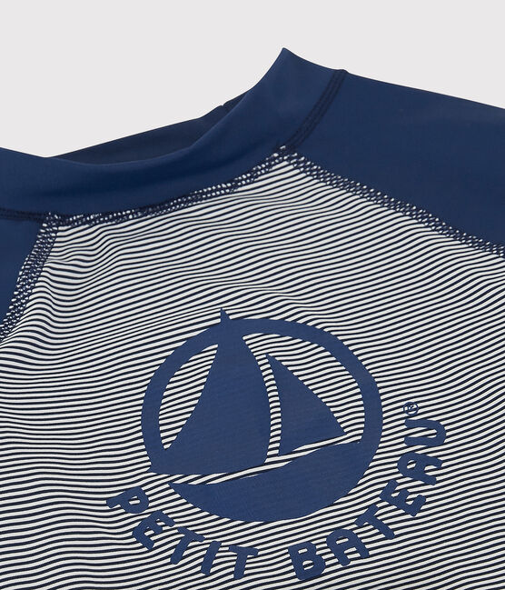 Gerecycled T-shirt voor meisjes/jongens blauw MEDIEVAL/wit MARSHMALLOW