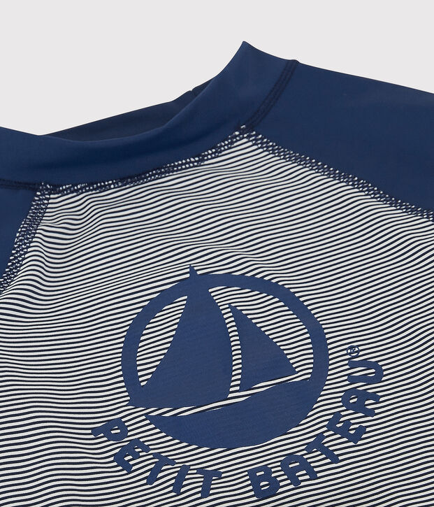 Gerecycled T-shirt voor meisjes/jongens blauw/wit