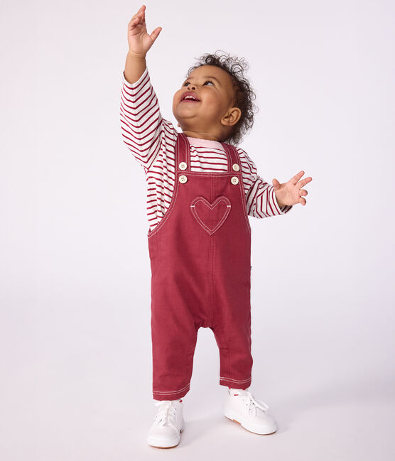 Babysalopette met lange pijpen van gekleurde denim AMARANTE