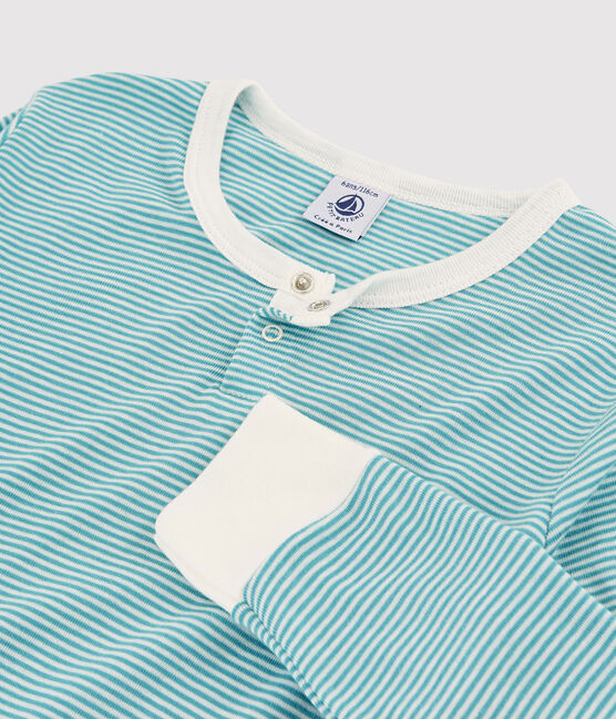 Pyjama rayé en coton et lyocell enfant bleu MIROIR/blanc MARSHMALLOW