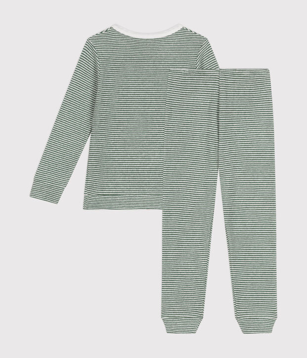Gestreepte pyjama van geruwde badstof voor kinderen groen/wit
