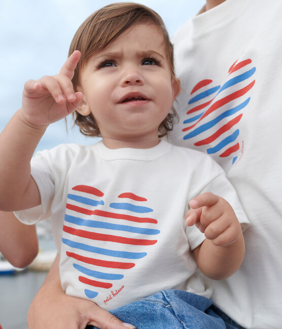 Effen katoenen T-shirt met korte mouwen voor baby's wit MARSHMALLOW/wit MULTICO