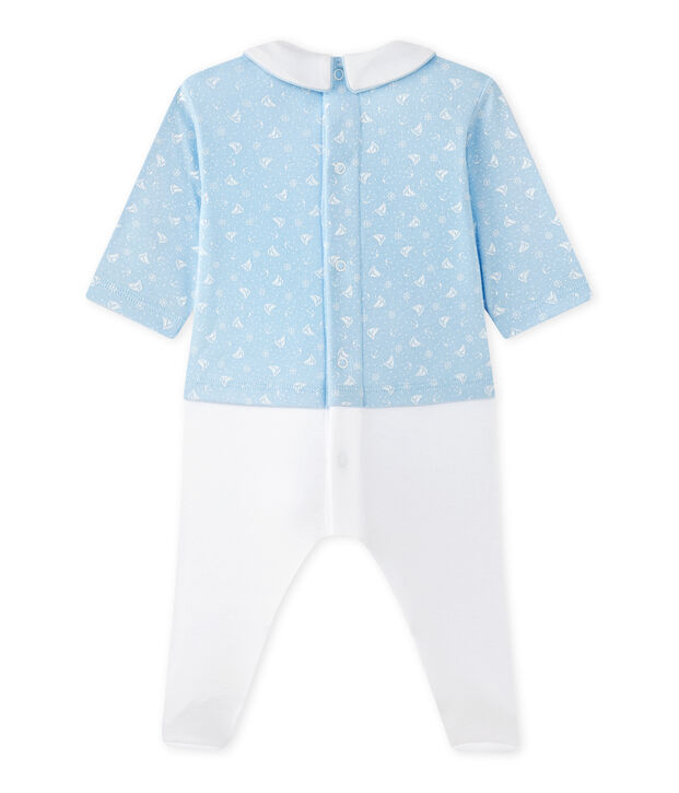 Hemdoverall uit twee stoffen voor babyjongens blauw/wit