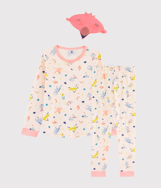 Verkleedpyjama rose flamingo voor meisjes van ribtricot roze FLEUR/wit MULTICO