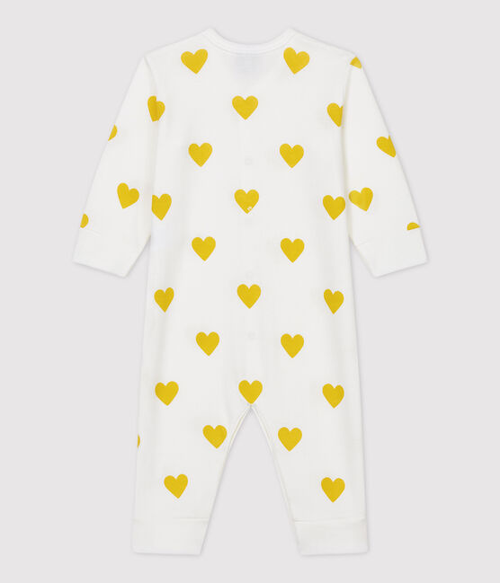 Dors-bien sans pieds bébé cœurs jaunes en coton biologique blanc MARSHMALLOW/blanc MULTICO
