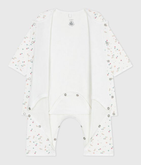 Bodyjama bébé sans pieds en coton imprimé fleuri blanc MARSHMALLOW/blanc MULTICO