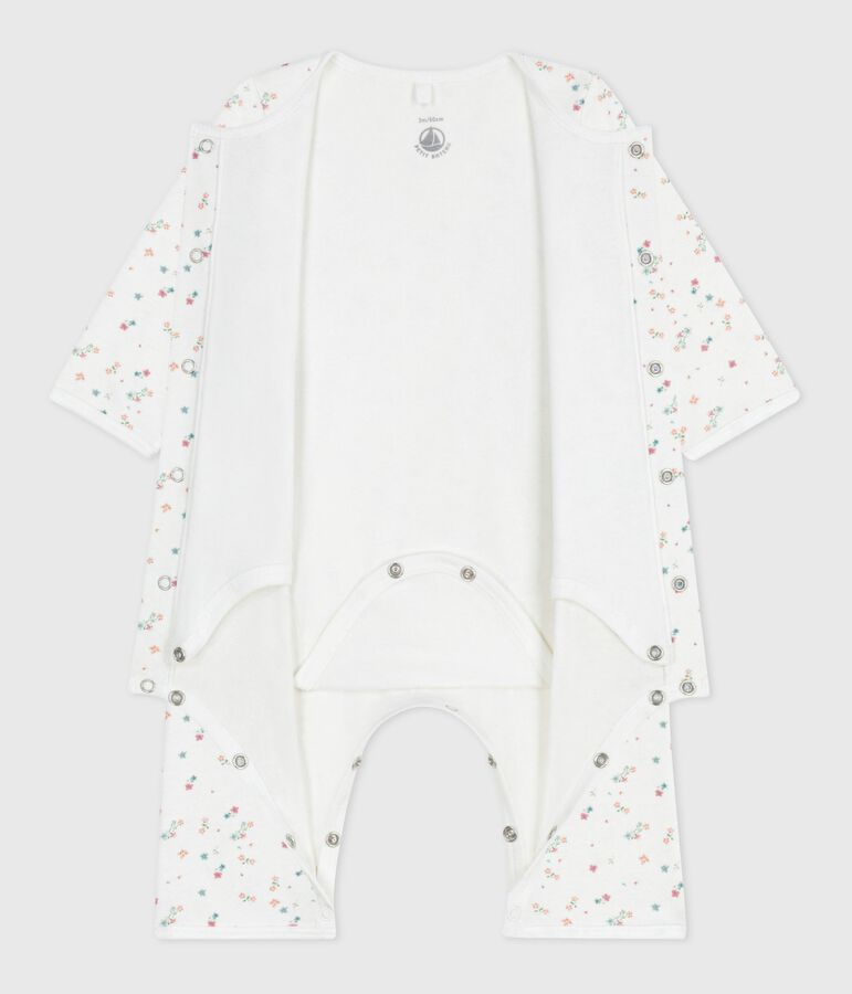 Bodyjama b&eacute;b&eacute; sans pieds en coton imprim&eacute; fleuri blanc/multicouleur