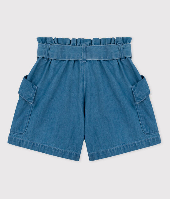 Meisjesshort in biodenim blauw DENIM CLAIR