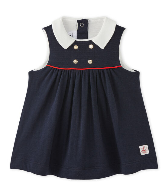 Robe bébé fille sans manches en tubique bleu SMOKING