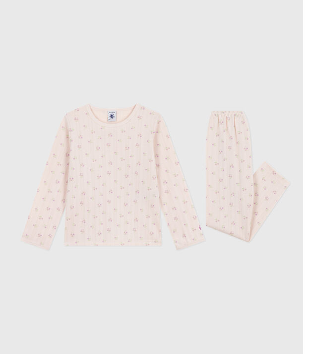 Pyjama femme en coton ajour&eacute; beige/roze/multicouleur