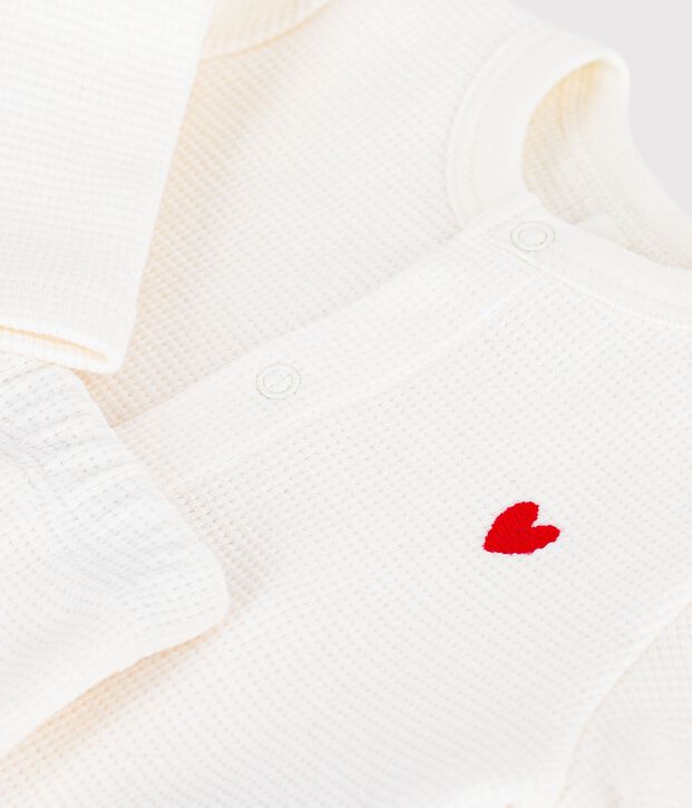 Babyset in effen geborduurde katoenen borstzak wit