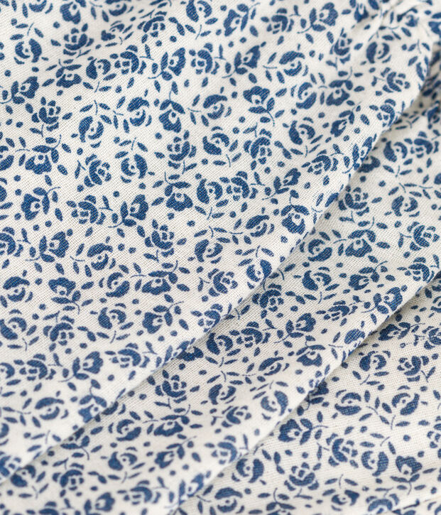 Pantalon en gaze de coton imprim&eacute;e b&eacute;b&eacute; &eacute;cru/bleu