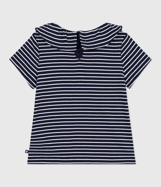 Gestreept T-shirt met korte mouwen voor kinderen blauw SMOKING/wit MARSHMALLOW