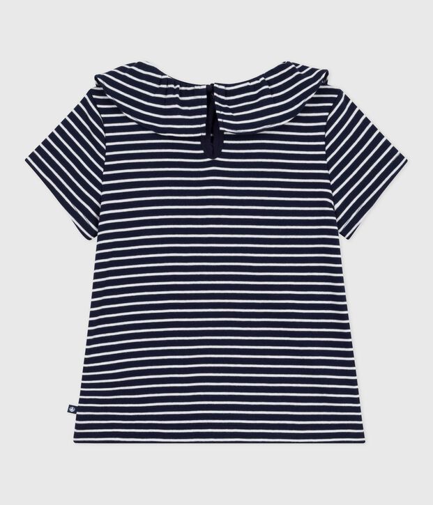 Gestreept T-shirt met korte mouwen voor kinderen blauw/wit