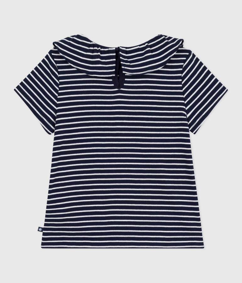 Tee-shirt enfant &agrave; manches courtes ray&eacute; bleu/blanc