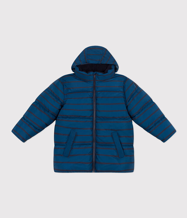 Donsjack met oprolbare capuchon blauw/blauw