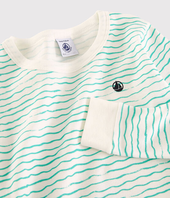 Pyjama snugfit imprimé vagues vertes petit garçon en coton blanc MARSHMALLOW/ VERT