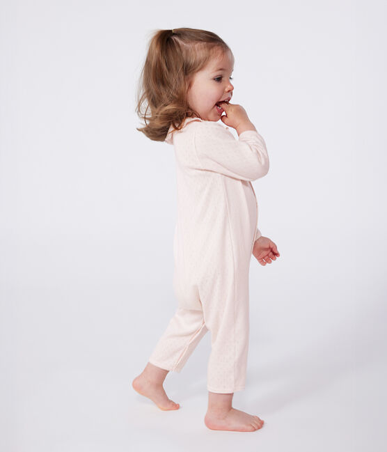 Katoenen babypyjama zonder voetjes met claudinekraagje roze FLEUR