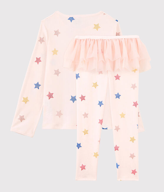 Verkleedpyjama danseres voor meisjes van ribtricot roze FLEUR/wit MULTICO