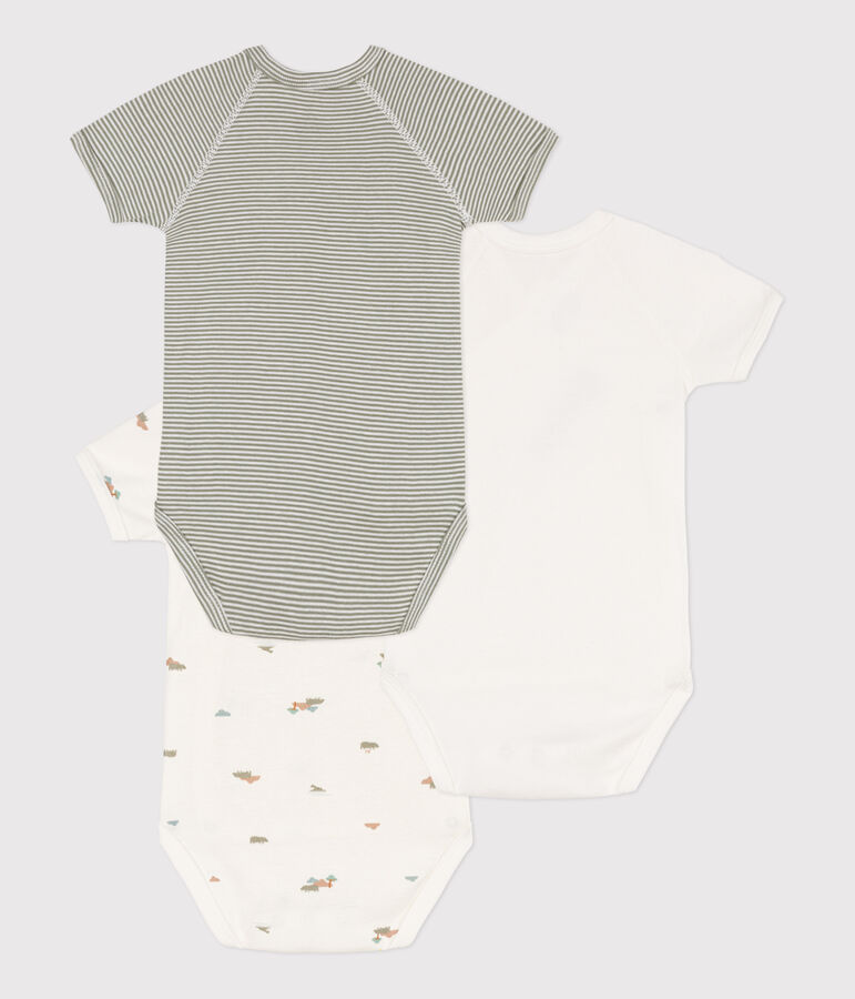 Lot de 3 bodies crois&eacute;s manches courtes imprim&eacute;s en coton multicouleur