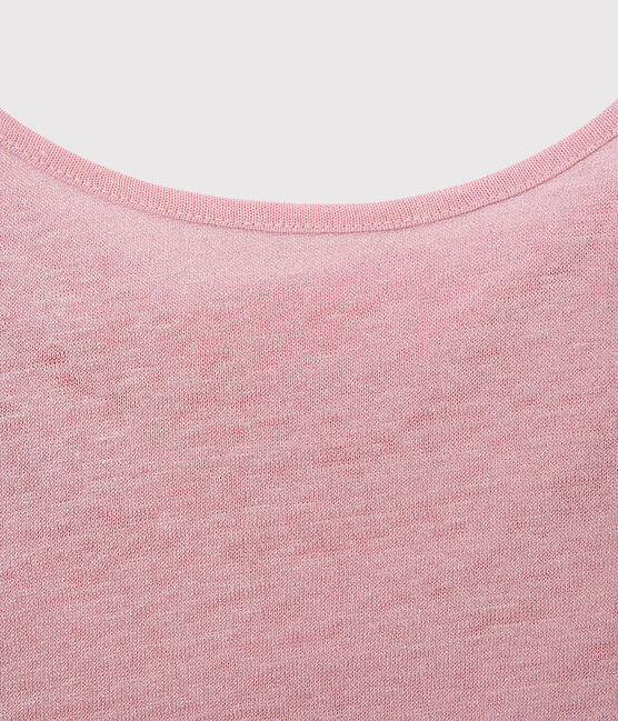 Linnen dames-T-shirt met wijde ruguitsnijding en iriserend effect roze BABYLONE/grijs ARGENT