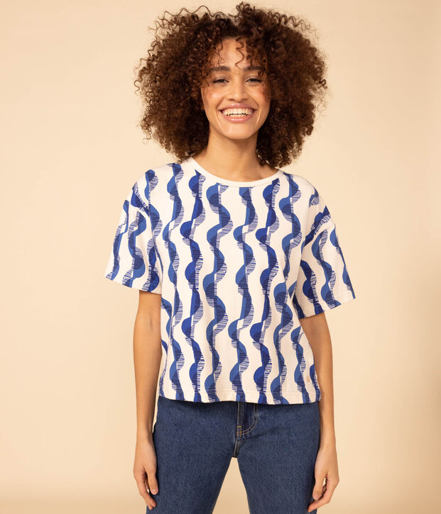 LE BOXY, T-shirt met print voor dames in katoen ecru/multicouleur