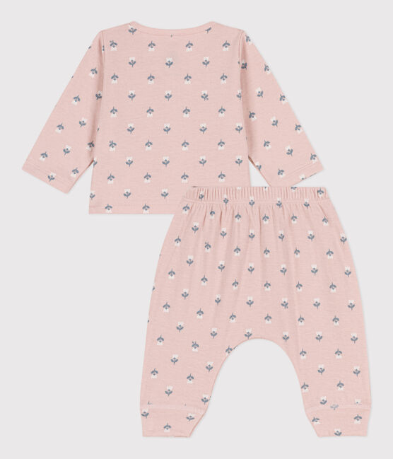 Ensemble imprimé en tubique bébé rose SALINE/blanc MULTICO