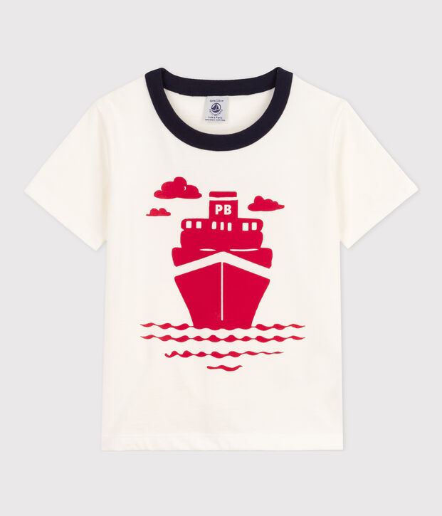 Tee-shirt manches courtes en coton enfant gar&ccedil;on blanc
