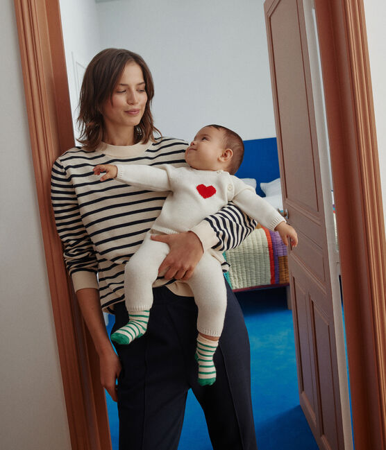 Ensemble en tricot laine et coton motif coeur bébé rouge MARSHMALLOW/blanc CORRIDA