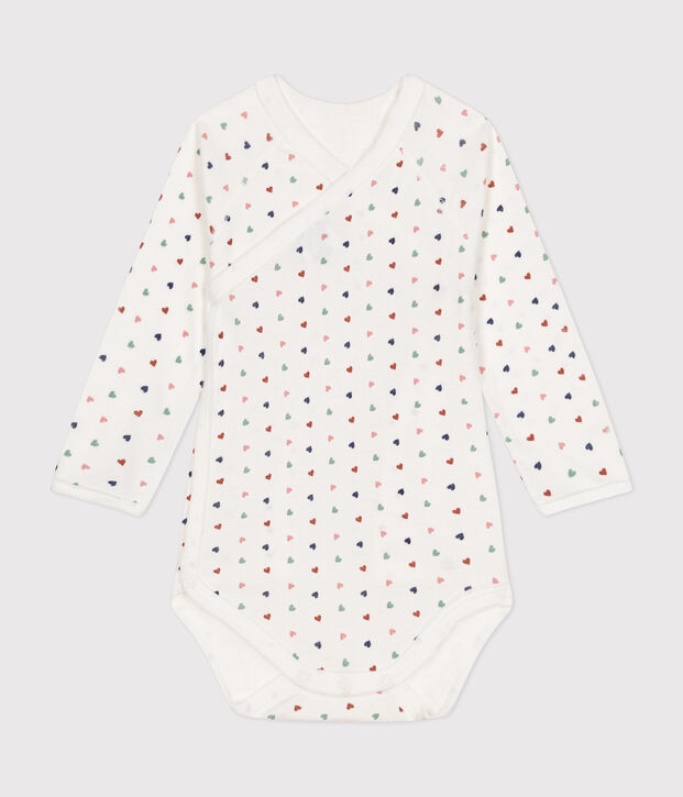 Body crois&eacute;s manches longues en coton b&eacute;b&eacute; blanc/multicouleur