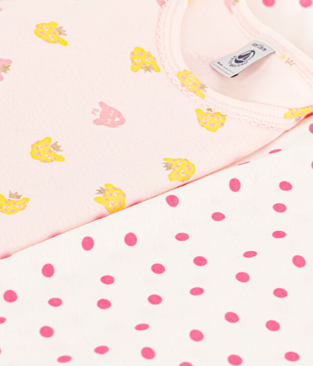 Lot de 2 pyjamas panth&egrave;re et pois petite fille en coton multicouleur