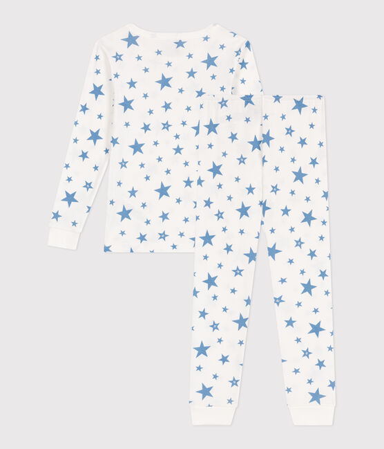 Pyjama très ajusté enfant en coton imprimé  blanc MARSHMALLOW/bleu ALASKA