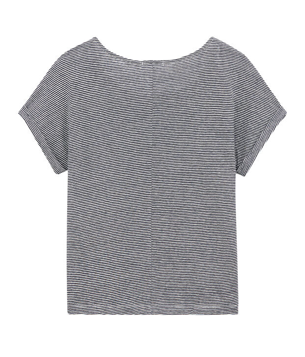 T-shirt fluide femme en lin ray&eacute; milleraies bleu/blanc