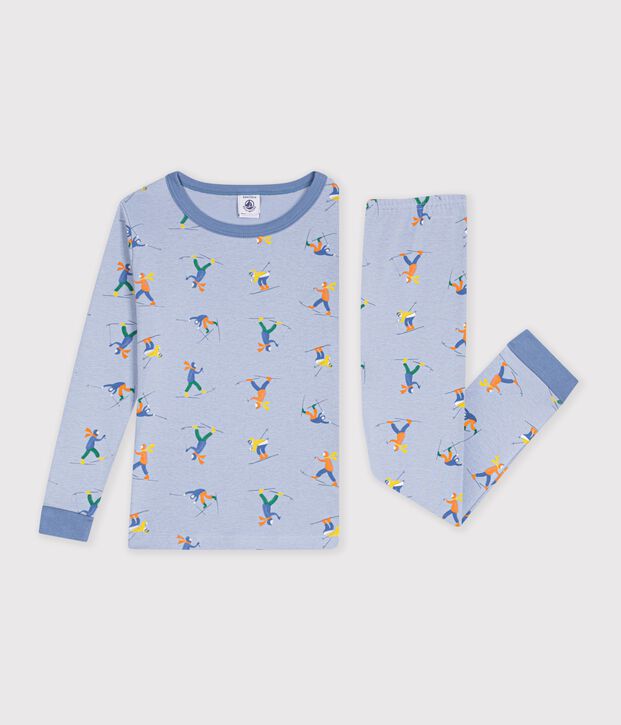 Nauw aansluitende katoenen kinderpyjama met print blauw/wit/multicouleur