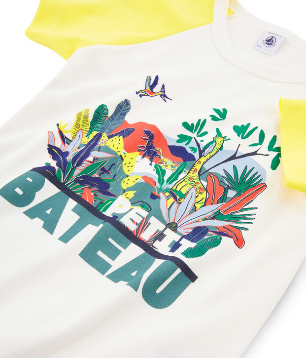 Korte pyjama van gebreide stof voor jongentjes wit/multicouleur