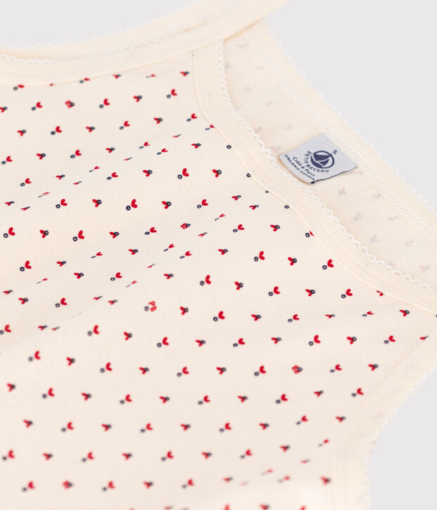 L'ICONIQUE, katoenen damesshirt met bandjes ecru/rood/multicouleur