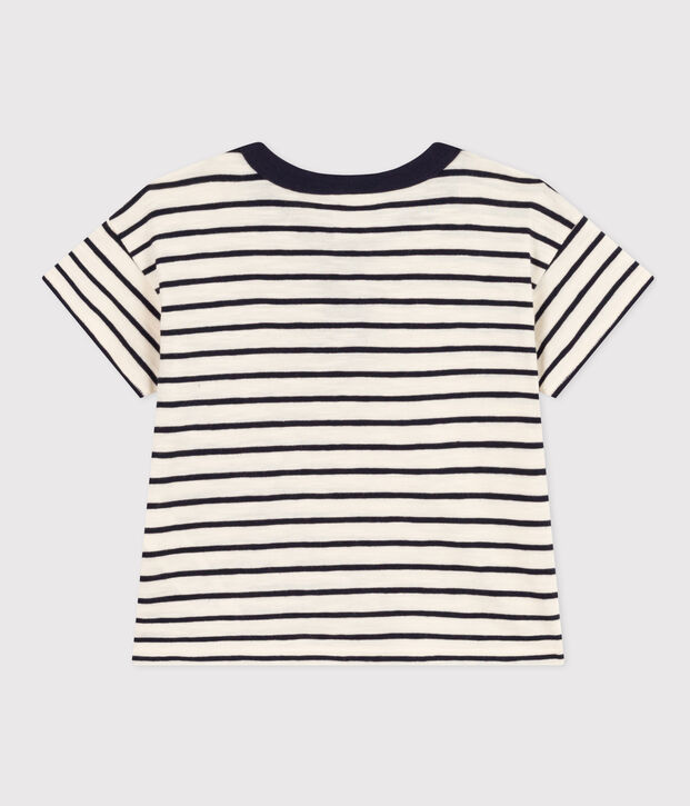 Tee-shirt manches courtes en jersey flamm&eacute; b&eacute;b&eacute; &eacute;cru/bleu