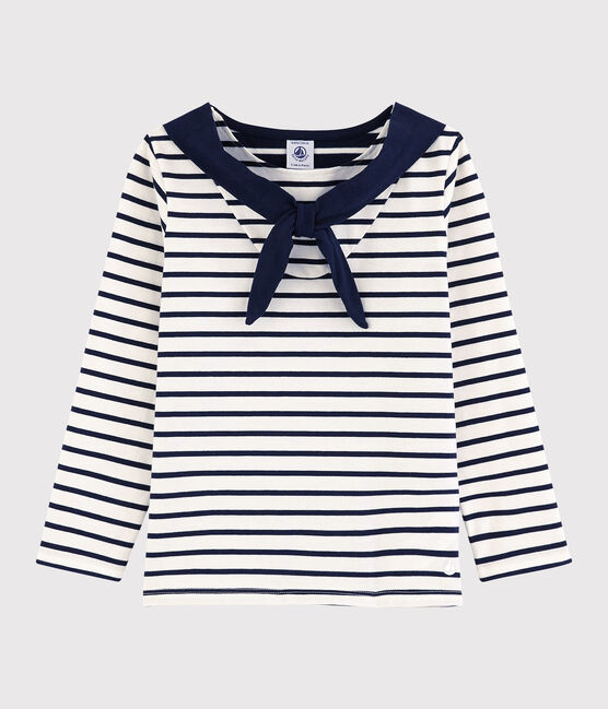 T-shirt van jersey met lange mouwen voor meisjes wit MARSHMALLOW/blauw SMOKING
