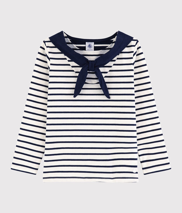 T-shirt van jersey met lange mouwen voor meisjes wit/blauw
