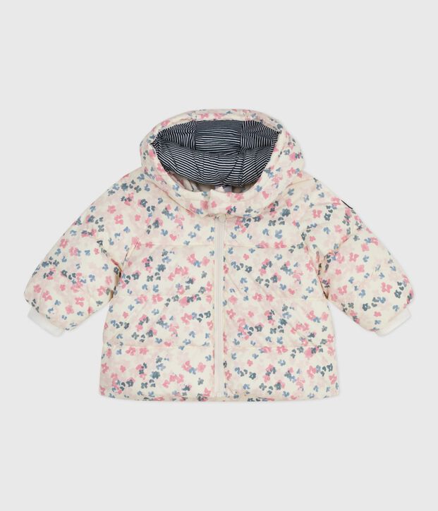 Doudoune b&eacute;b&eacute; imprim&eacute;e fleurs capuche amovible &eacute;cru/multicouleur